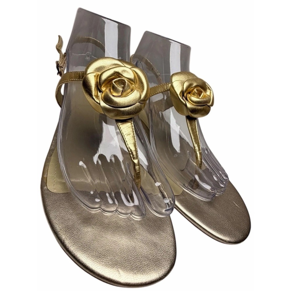 Alex Marie‎ Gold Flower Thong Sandals Size 7.5 Leather